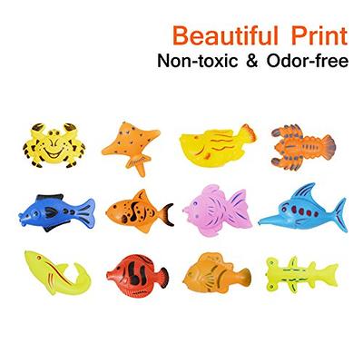 Kids Fishing Bath Toys Game - Magnetic Floating Toy Magnet Pole Rod Net,  Plastic Floating Fish - Toddler Education Teaching and Learning Colors  Ocean Sea Animal…