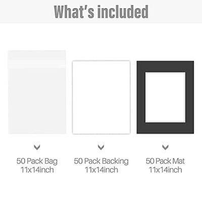 Golden State Art, Pack of 50 Black Pre-Cut 11x14 Picture Mat for 8x10 Photo with White Core Bevel Cut Mattes SETS. Includes 50 Acid-Free Bevel Cut