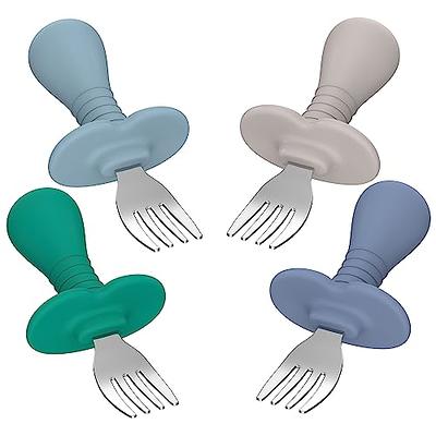 Bumkins Toddler Utensils, Kids Size Fork and Spoon Set, Silicone and  Stainless-Steel Training Silverware, Angled Forks / Sporks for  Self-Feeding