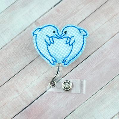 Dolphin Heart Badge Reel, Summer Nurse Id Badge, Retractable