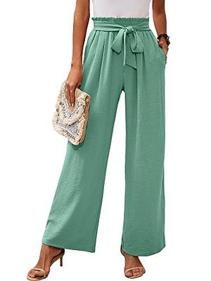 Linen Pants for Women High Waist Wide Leg Pants Solid Self Tie Knot Casual  Baggy Palazzo Pants Trousers with Pockets - Walmart.com