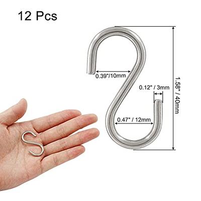 HARSKIYER 12pcs 304 Stainless Steel S Hooks, 0.12'' / 3mm Metal S