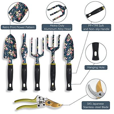 30-Piece Stainless Steel Heavy-Duty Gardening Tools with Floral Print, Garden Tools Set