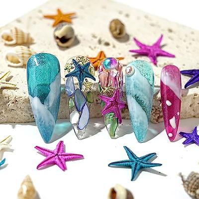 NEGJ Ocean Nail Art Studs Gold Charms Summer Sea Metal Alloy Rivets Shell  Starfish Nail Pens Tape for Nails Gemstones for Nails Rhinestones for Face  Nail Adhesive for Press on Nails Nail