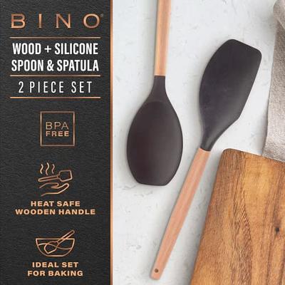 BINO 2-Piece Wooden Handle Silicone Mixing Spoons & Spatulas Set