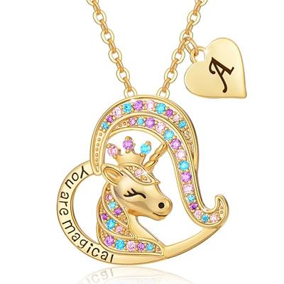 Unicorn Necklace Enamel Pendant Gold Chain White Pink Colorful Cute Love  Jewelry