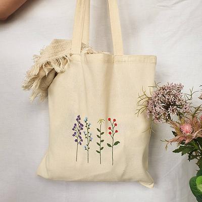 Kazova Wildflower Cotton Canvas Tote Bag Colorful Bouquet Tote Bag