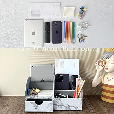 LETURE Office Desk Organizer with Drawer, Office Supplies and Desk Accessories, Business Card/Pen/Pencil/Mobile Phone/Stationery Holder Storage Box