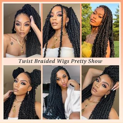 Long Twist Braids Lace Front Wigs For Black Women Synthetic Thick