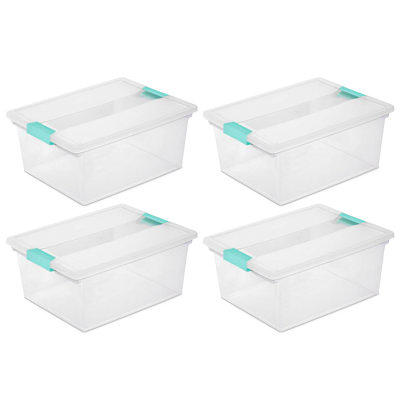 Sterilite 15 Quart Clear Plastic Latching Storage Container Box, Grey (48 Pack)