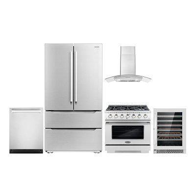 Cosmo 4 Piece Kitchen Appliance Package 36 Electric Cooktop 24 Single  Electric Wall Oven 24 Built-In Microwave Drawer & French Door Refrigerator