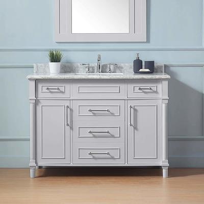 Home Decorators Collection Merryfield 43 in. W x 22 in. D x 35 in. H Freestanding Bath Vanity in Dark Blue-Gray with Carrara White Marble Top