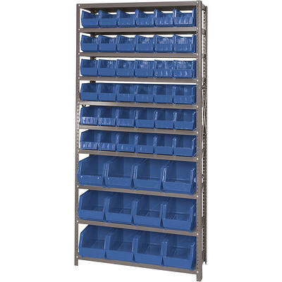 Quantum Storage Single Side Metal Shelving Unit with 48 Assorted Bins —  12Inch x 36Inch x 75Inch Rack Size, Blue, Model QSBU-230240BL - Yahoo  Shopping