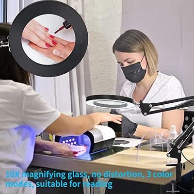 KUVRS 10X Magnifying Glass with Light and Stand, 9.06 Inch Heavy Base  Magnifying Lamp, 3 Color Stepless Dimming, Real Glass Lens Swing Arm  Desktop