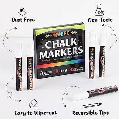 QUEFE Liquid Chalk Markers, 8pcs, 6mm,White, Dual Tip, Chalkboard