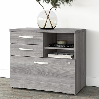 Bush Business Furniture Hybrid Office Storage Cabinet with Drawers and Shelves Black Walnut