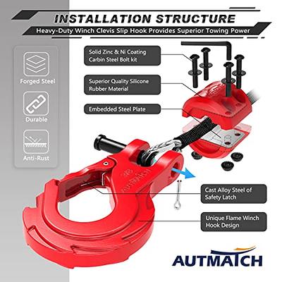 AUTMATCH 3/8 Winch Hook with Winch Cable Hook Stopper, 3/4 D