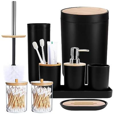 Dracelo 5-Piece Bathroom Accessory Set with Dispenser, Toothbrush Holder, Vanity Tray, Soap Dish in Black