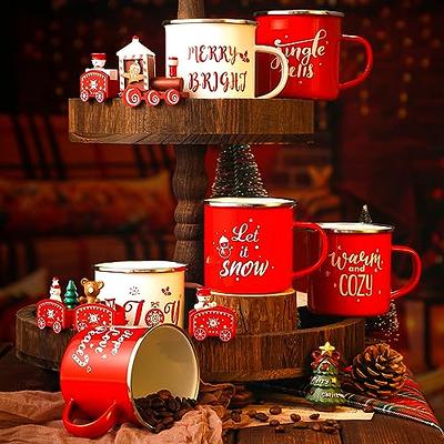 RED & GREEN ENAMEL CHRISTMAS COFFEE MUGS SET