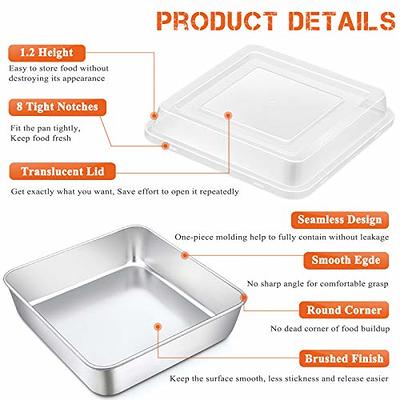 P&P CHEF 8-inch Round Baking Cake Pan with Lid, Stainless Steel Cake Pan  and Plastic Cover Set, For Wedding Birthday Picnic, Reusable & Durable