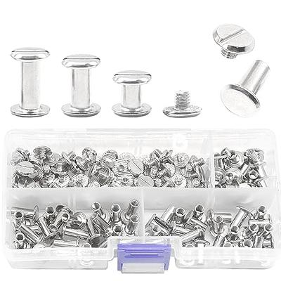 90 Sets Chicago screws Assorted Kit 6 Sizes Silvery Leather Rivets