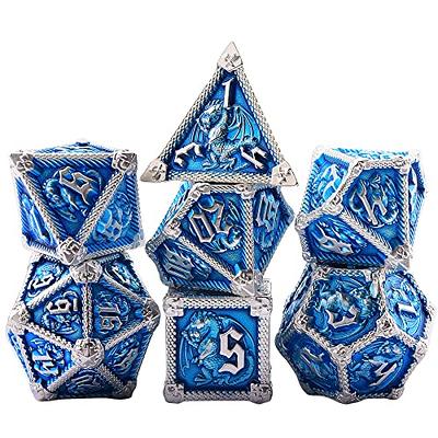 Polyhedral DND Dice Sets, 7-Die Solid Metallic Polyhedral D&D Dice