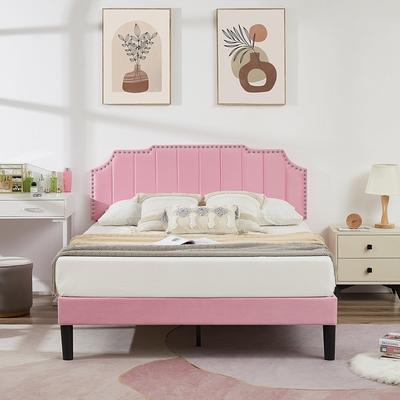 VECELO Upholstered Platform Bed Frame with Height-Adjustable Cotton an