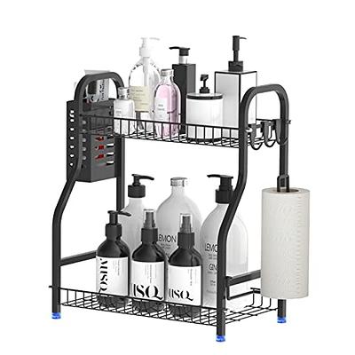 Dyiom 2 Tier Under Sink Storage Organizer, Bathroom Standing Rack, Bath Collection Baskets with Hooks, Shower Caddy in BLACK.