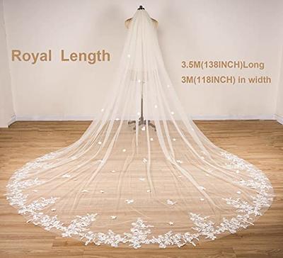 Ivory 3.5M Cathedral 2 Tiers Lace Tulle Bridal Wedding Veil With