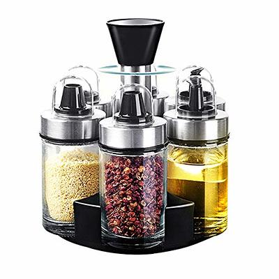 Glass Spice Jar Set With Rotating Lid 6 Piece Shaker Salt Pepper