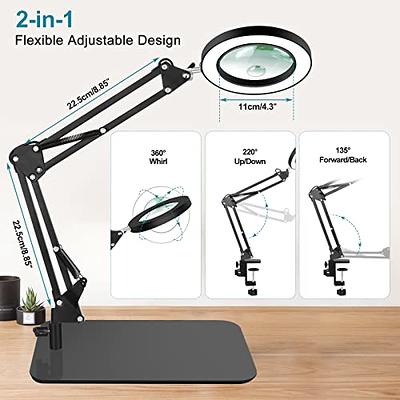 5X & 10X Magnifying Glass with Light and Stand, 2-In-1 Stepless