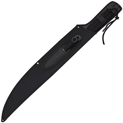 27 Two Tone Blade Ninja Machete Sword Black Cord Wrapped Handle, Including  Two Throwing Knives With Black Nylon Sheath