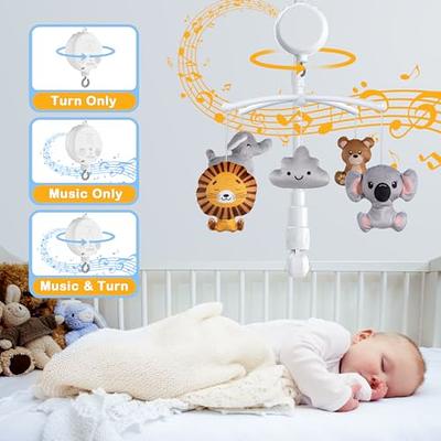  FEISIKE Crib Mobile Motor, Baby Music Box Spinner with 3  Modes（Turn & Music,Turn Only, Music Only) Volume Control,12  Lullabies,Portable Sound Machine,Auto-Off 30 Minutes, Battery Operated :  Baby