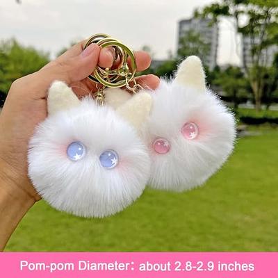 jtkdxqs Pom Pom Keychain Soft Artificial Rabbit Fur Plush Fluffy Ball Key Ring for Women Girls