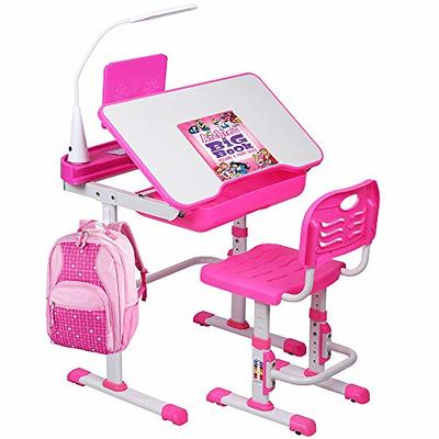 Gymax Height Adjustable Kids Desk Chair Set Study Drawing w/Lamp