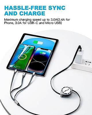 Minlu Multi Charging Cable 3A [2Pack 4FT] Retractable Multi Charging Cord 3 in 1 Fast Charger Cord Multi Charger Adapter with IP/Type C/Micro USB