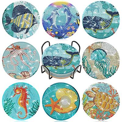 Diamond Painting Coasters Kits with Holder, 6Pcs Marine animal circles  Diamond Art Coasters Kit, DIY Diamond Painting Kits for Kids Adults  Beginners