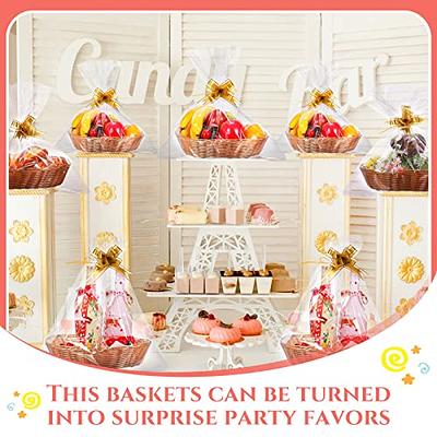 26 Pcs Large Plastic Baskets for Gifts Empty Set with Clear Gift Bags and  Gold Pull