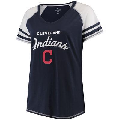 Cleveland Indians Soft as a Grape Women's Plus Sizes Three Out Color  Blocked Raglan Sleeve T-Shirt - Navy