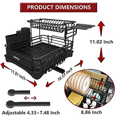 VNKZI Over Sink Dish Drying Rack, 2 Tier Full Stainless Steel Storage Adjustable Length (25983661) Kitchen Rack, Multifunctional Expandable Counter