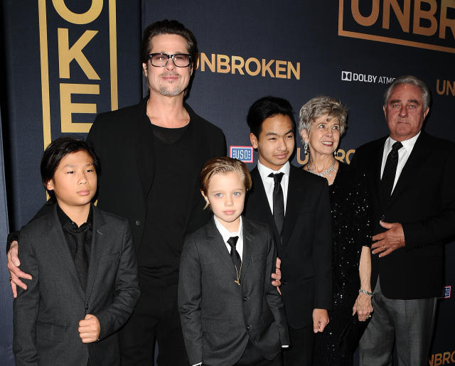 Brad Pitt, Pax Thien Jolie-Pitt, Shiloh Nouvel Jolie-Pitt, Maddox Jolie-Pitt, Jane Pitt, and William Pitt at the premiere of ‘Unbroken’ on December 15, 2014. (Photo: Jason LaVeris/FilmMagic)