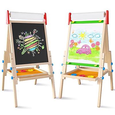 Lehoo Castle Easel for Kids, 4 in 1 Double Sided Kids Art Easel with  Magnetic White Board & Chalk Board, Adjustable Standing Toddler Easel with