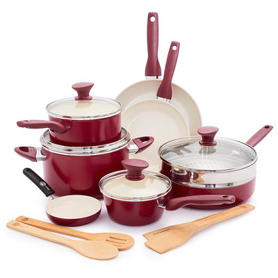 Diamond Healthy Ceramic Nonstick, Cookware Pots and Pans Set, 14 piece, Pink