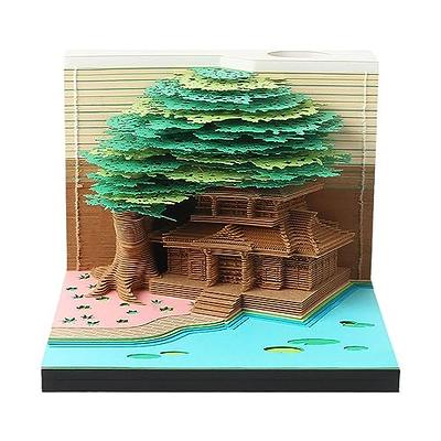 Time Piece Calendar 2024,Desk Calendar With Lights DIY 3D Calendar 2024 DIY  Calendar 3D Memo Pad Paper Art Sakura Tree House With Calendar (Pink)