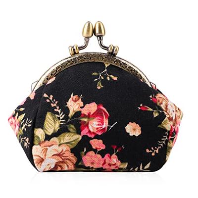 Vintage Handsewn Carpet Coin Purse Victorian Double Kiss Lock Card Pouch  Ball Clasp Bag Bridesmaid gift for her Rose Series Avocado