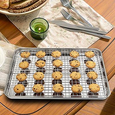 Baking Sheet with Rack Set [2 Pans + 2 Racks], Wildone Stainless Steel Cookie Sheet Baking Pan Tray with Cooling Rack, Size 16 x 12 x 1 inch, Non
