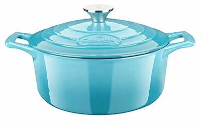 Prisma 7 Qt Enameled Cast Iron Covered Square Dutch Oven - Matte Teal