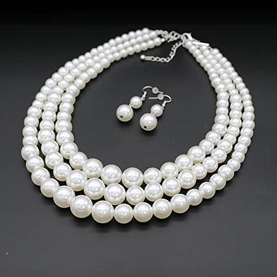 Women's Multi Strand Classic 8mm Faux Pearl Necklace and Earrings Jewe –  Rosemarie Collections