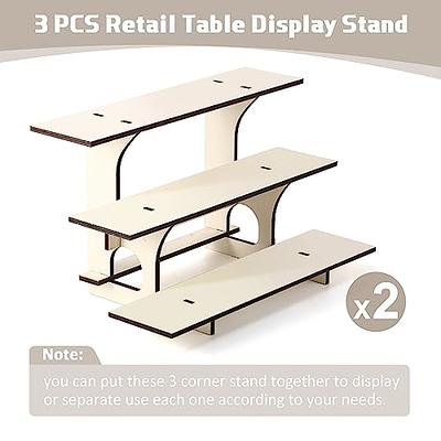 3-Tier Straight Wooden Retail Table Display Stand with Shelves for Products  - Portable | 3 Step Straight Display Rack for Retail Table Top, Counter