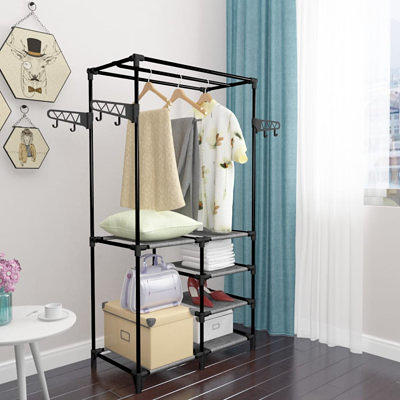 URTR White Clothing Garment Rack with Shelves, Metal Cloth Hanger Rack Stand Clothes Drying Rack for Hanging Clothes